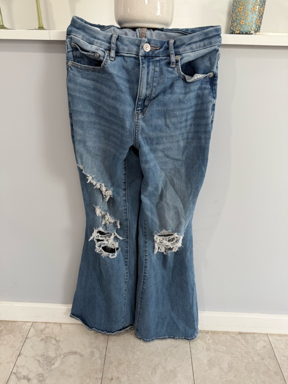 American Eagle Outfitters Distressed Light Blue Flare Jeans